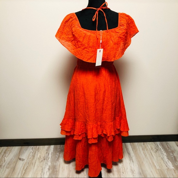 NEW Endless Rose Orange Tiered Midi Dress Small - Picture 5 of 8
